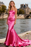 Load image into Gallery viewer, Bright Pink Mermaid Satin Long Prom Dress