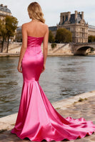 Load image into Gallery viewer, Bright Pink Mermaid Satin Long Prom Dress