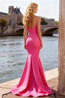 Load image into Gallery viewer, Sparkly Bright Pink Off the Shoulder Mermaid Long Corset Prom Dress