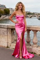 Load image into Gallery viewer, Sparkly Bright Pink Sweetheart Long Mermaid Prom Dress with Slit