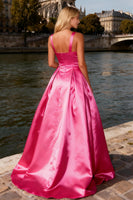 Load image into Gallery viewer, Sparkly Bright Pink A Line Thick Straps Long Prom Dress