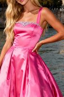 Load image into Gallery viewer, Sparkly Bright Pink A Line Thick Straps Long Prom Dress
