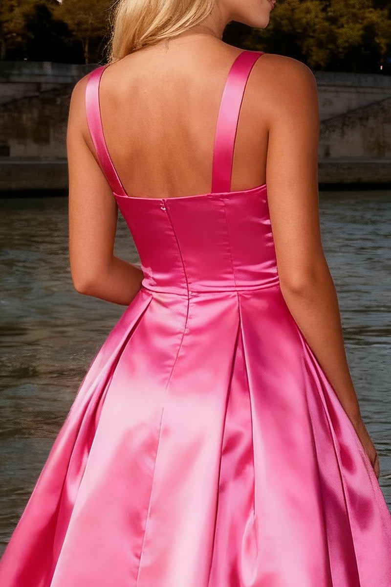 Load image into Gallery viewer, Sparkly Bright Pink A Line Thick Straps Long Prom Dress