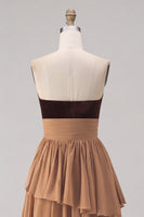Load image into Gallery viewer, Khaki Tiered Chiffon Strapless Long Formal Dress with Slit