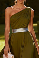 Load image into Gallery viewer, Olive Chiffon One Shoulder Ruched Long Formal Dress