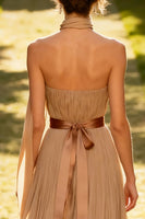 Load image into Gallery viewer, Khaki Chiffon Neck Scarf Pleated Long Formal Dress
