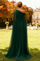 Load image into Gallery viewer, Dark Green Chiffon One Shoulder Long Formal Dress with Cape