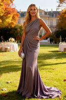 Load image into Gallery viewer, Dusk Chiffon One Shoulder Mermaid Ruched Long Formal Dress