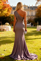 Load image into Gallery viewer, Dusk Chiffon One Shoulder Mermaid Ruched Long Formal Dress
