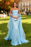 Load image into Gallery viewer, Sky Blue Strapless Chiffon Mermaid Long Formal Dress
