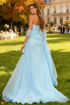 Sky Blue Strapless Chiffon Mermaid Long Formal Dress