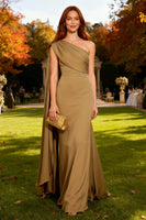 Load image into Gallery viewer, Khaki Mermaid One Shoulder Long Formal Dress with Side Cape