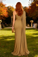 Load image into Gallery viewer, Khaki Mermaid One Shoulder Long Formal Dress with Side Cape