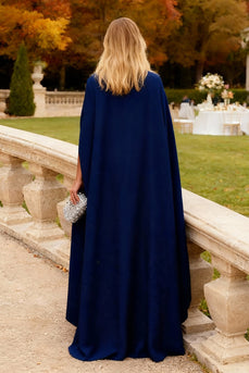 Navy Chiffon Long Mermaid Formal Dress with Cape