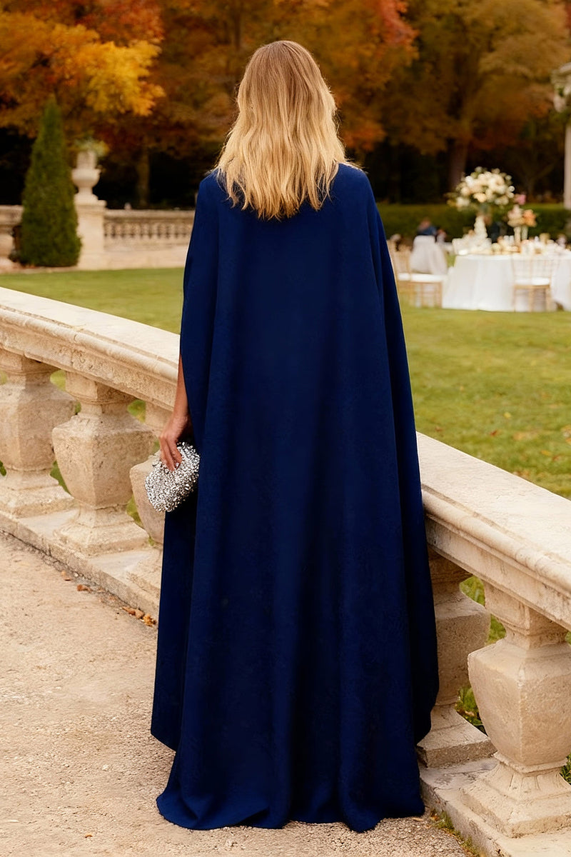 Load image into Gallery viewer, Navy Chiffon Long Mermaid Formal Dress with Cape