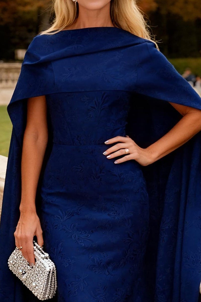 Load image into Gallery viewer, Navy Chiffon Long Mermaid Formal Dress with Cape