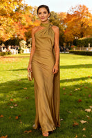 Load image into Gallery viewer, Khaki Satin Halter Mermaid Long Formal Dress