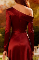 Load image into Gallery viewer, Burgundy Satin Long Sleeves Sheath Formal Dress