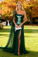 Load image into Gallery viewer, Sparkly Dark Green Long Sequin Formal Dress with Slit