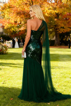 Sparkly Dark Green Long Sequin Formal Dress with Slit