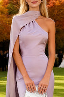 Load image into Gallery viewer, Light Purple Satin Long Mermaid Formal Dress with Cape