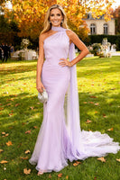 Load image into Gallery viewer, Light Purple Mermaid One Shoulder Maxi Formal Dress