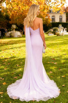 Light Purple Mermaid One Shoulder Maxi Formal Dress