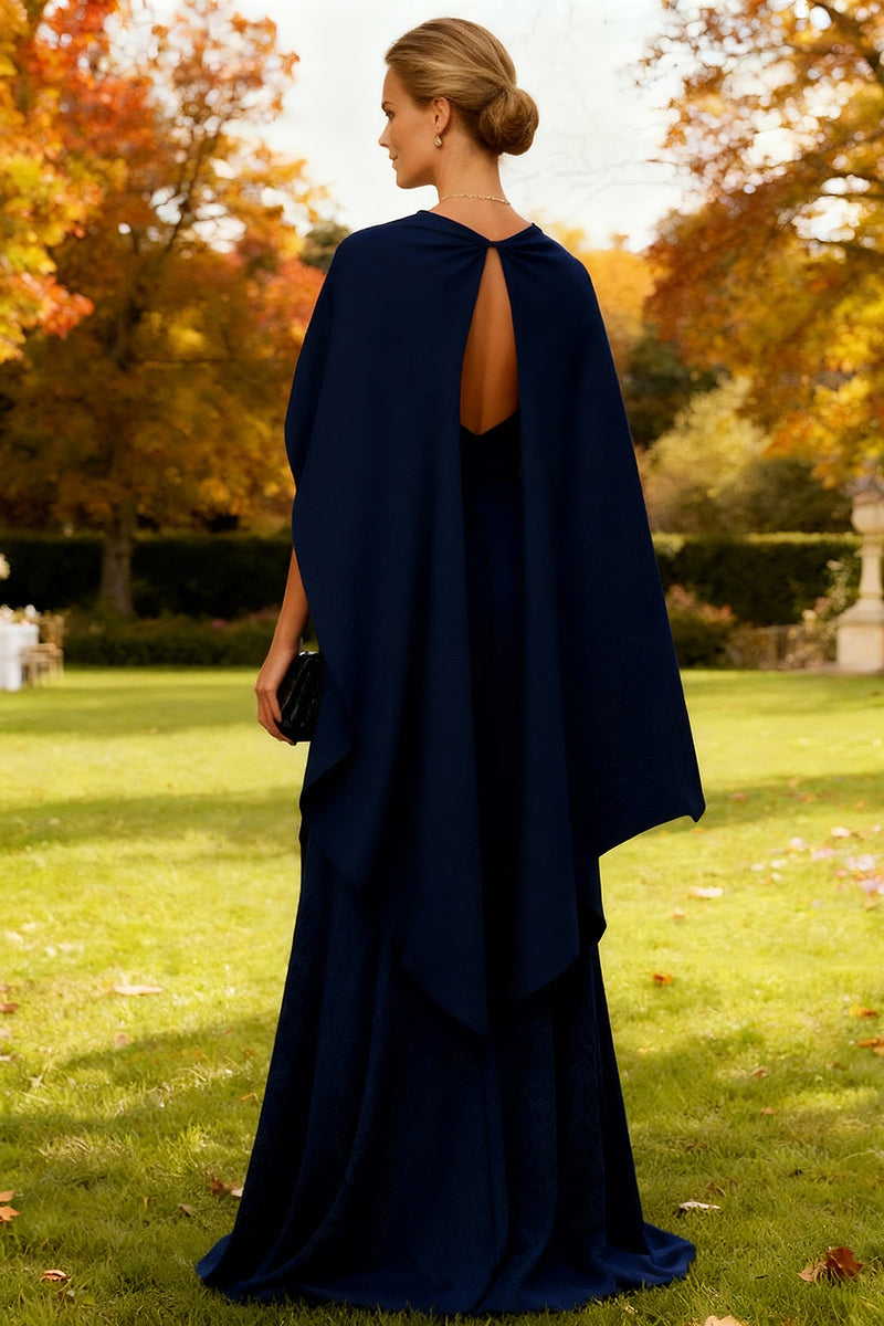Load image into Gallery viewer, Navy Sheath Long Strapless Formal Dress with Cape