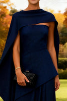 Load image into Gallery viewer, Navy Sheath Long Strapless Formal Dress with Cape