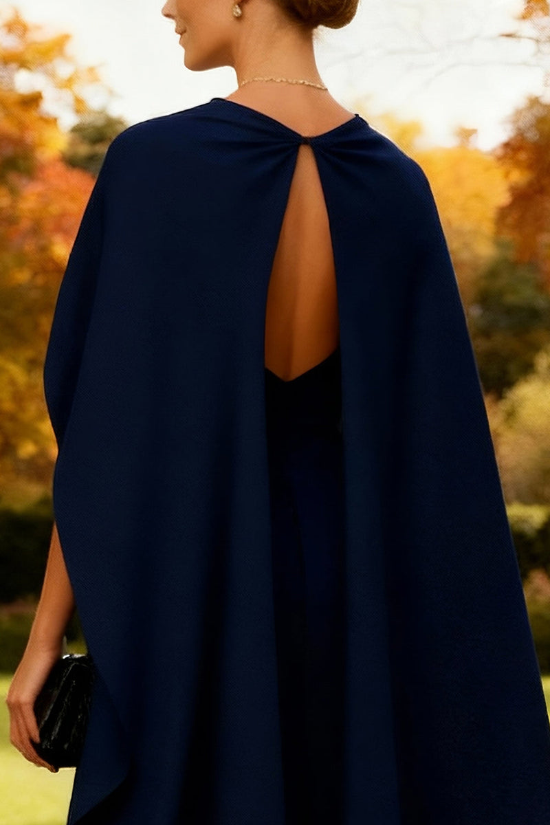 Load image into Gallery viewer, Navy Sheath Long Strapless Formal Dress with Cape
