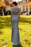 Load image into Gallery viewer, Grey Blue Bateau Neck Mermaid Long Formal Dress with Slit