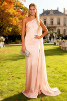 Load image into Gallery viewer, Pink One Shoulder Mermaid Long Formal Dress with Cape