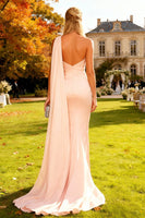 Load image into Gallery viewer, Pink One Shoulder Mermaid Long Formal Dress with Cape