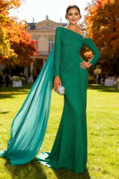 Load image into Gallery viewer, Sparkly Green Long Sleeves Mermaid Formal Dress with Cape