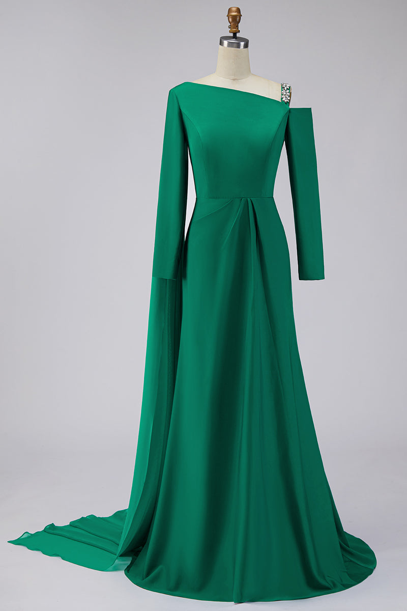 Load image into Gallery viewer, Sparkly Green Long Sleeves Mermaid Formal Dress with Cape