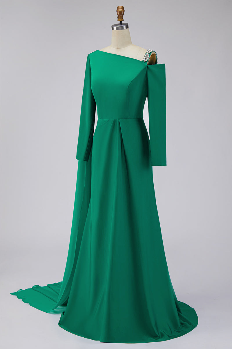 Load image into Gallery viewer, Sparkly Green Long Sleeves Mermaid Formal Dress with Cape