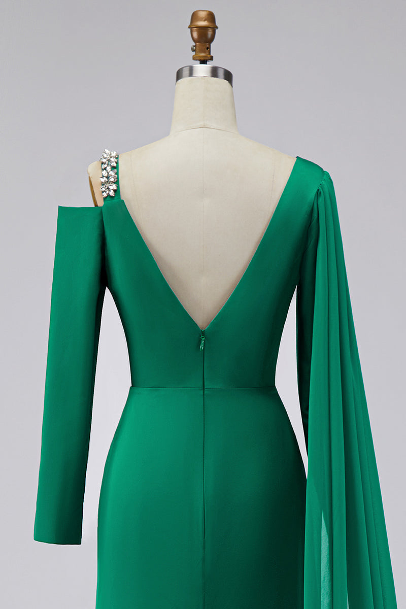 Load image into Gallery viewer, Sparkly Green Long Sleeves Mermaid Formal Dress with Cape