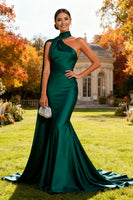 Load image into Gallery viewer, Dark Green Long Mermaid Formal Dress with Cape