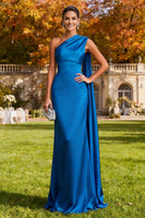 Load image into Gallery viewer, Royal Blue One Shoulder Mermaid Long Formal Dress with Cape
