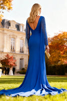 Load image into Gallery viewer, Sparkly Royal Blue Long Mermaid Formal Dress with Cape
