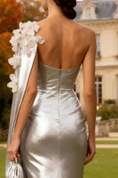 Load image into Gallery viewer, Sparkly Silver Floral Mermaid Long Formal Dress with Cape