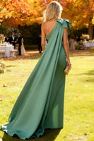 Load image into Gallery viewer, Sage Green Mermaid Satin Long Formal Dress with Cape