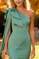 Load image into Gallery viewer, Sage Green Mermaid Satin Long Formal Dress with Cape