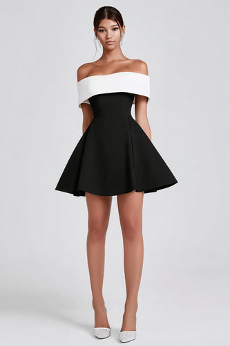 Black and White Mini A-Line Cocktail Dress