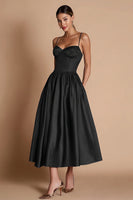 Load image into Gallery viewer, Satin A-Line Corset Black Tie Dress