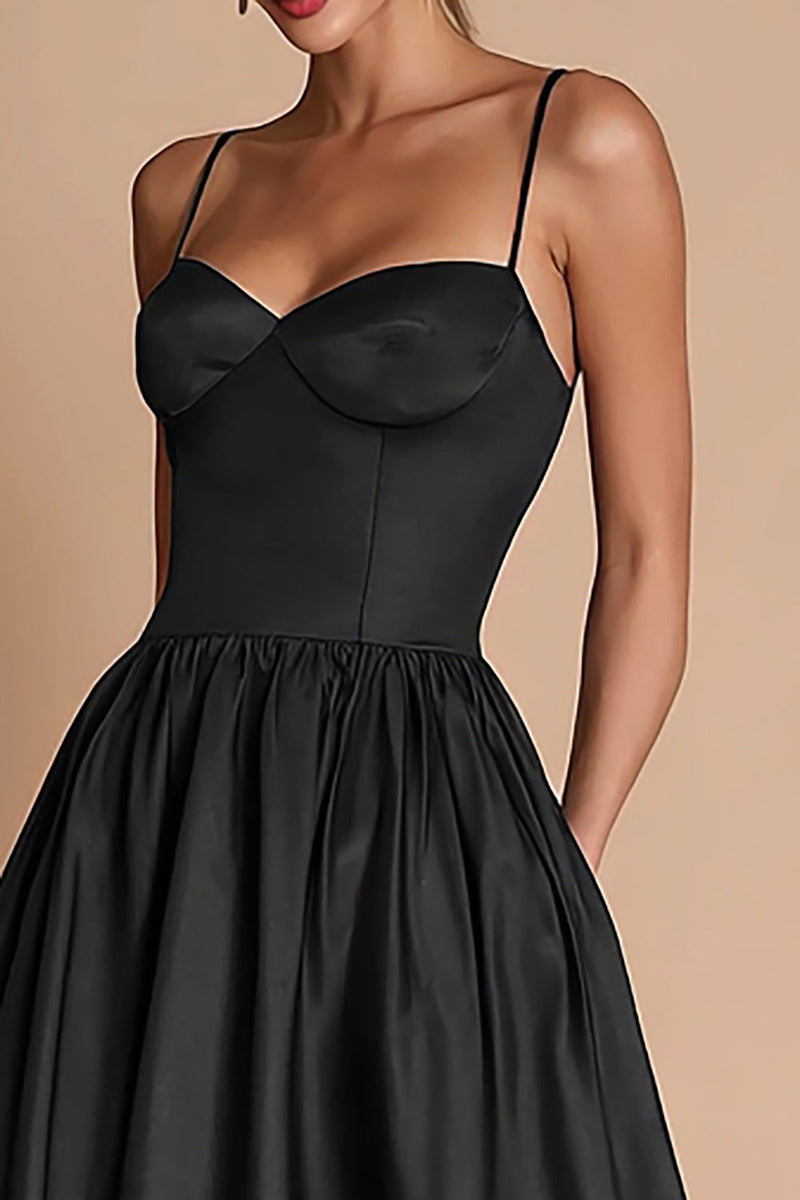 Load image into Gallery viewer, Satin A-Line Corset Black Tie Dress