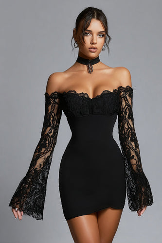 Bodycon Black Short Cocktail Dress with Lace
