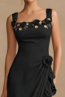 Load image into Gallery viewer, Black Bodycon Floral Ruffled Midi Cocktail Dress with Slit