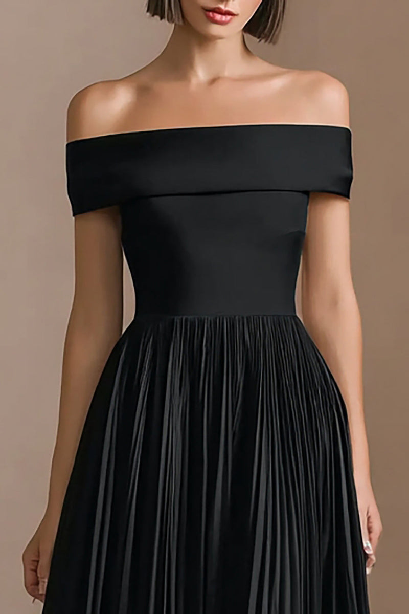 Load image into Gallery viewer, A-Line Midi Black Tie Dress with Pleats