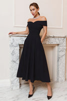 Load image into Gallery viewer, Off the Shoulder A-Line Black Tie Dress
